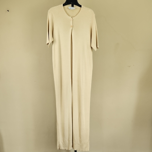 Emanuel Ungaro Beige Knit Long Open Front Sweater Robe Small Rayon - Picture 1 of 6